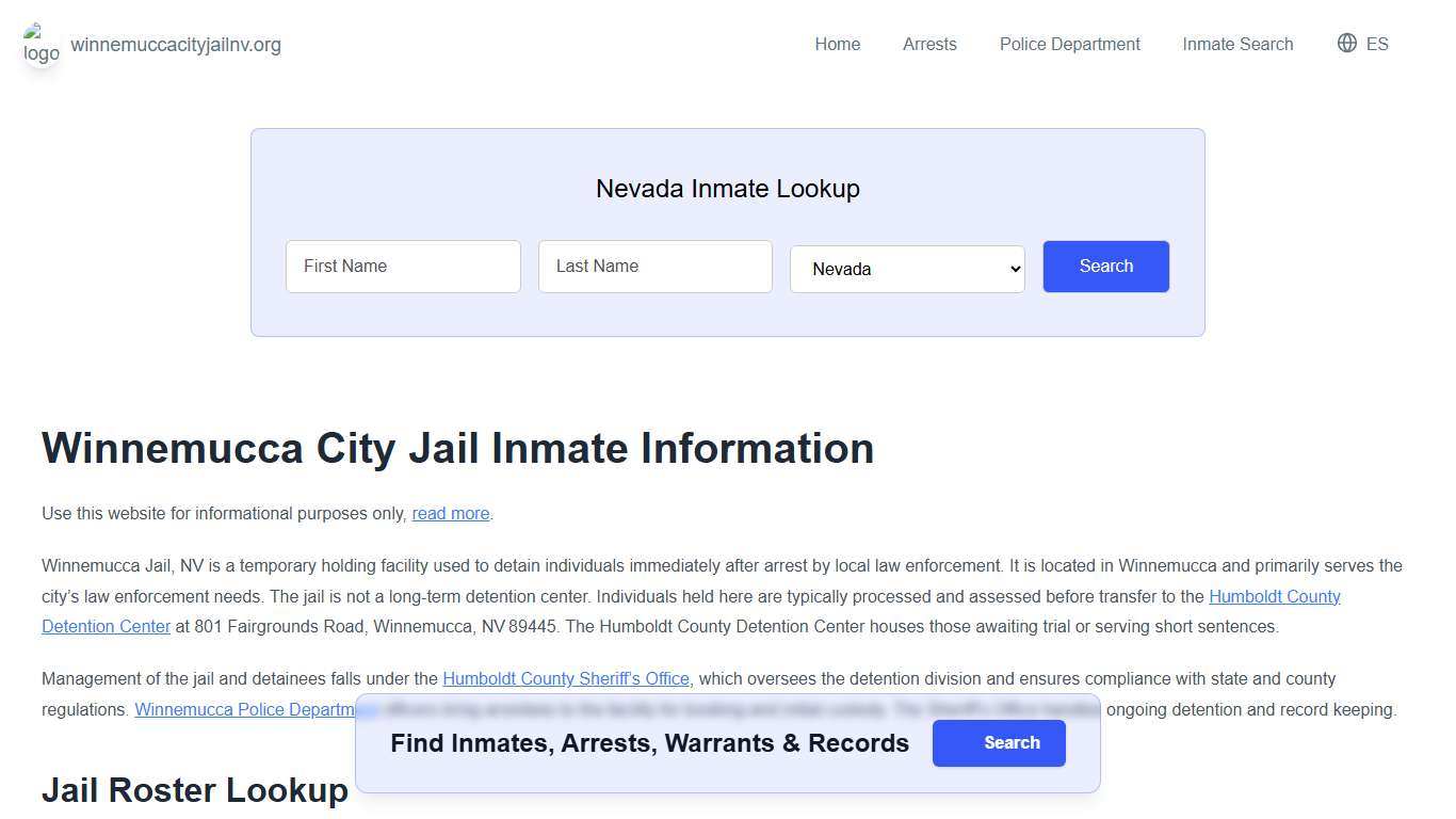 Winnemucca Jail, NV Inmate Roster, Municipal Jail Info