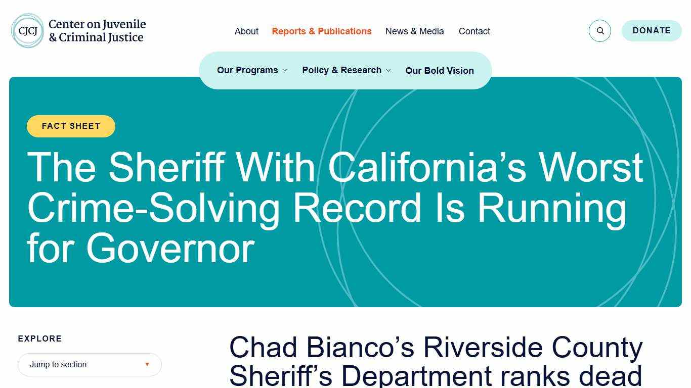 The Sheriff With California's Worst Crime-Solving Record Is Running for Governor Center on Juvenile and Criminal Justice