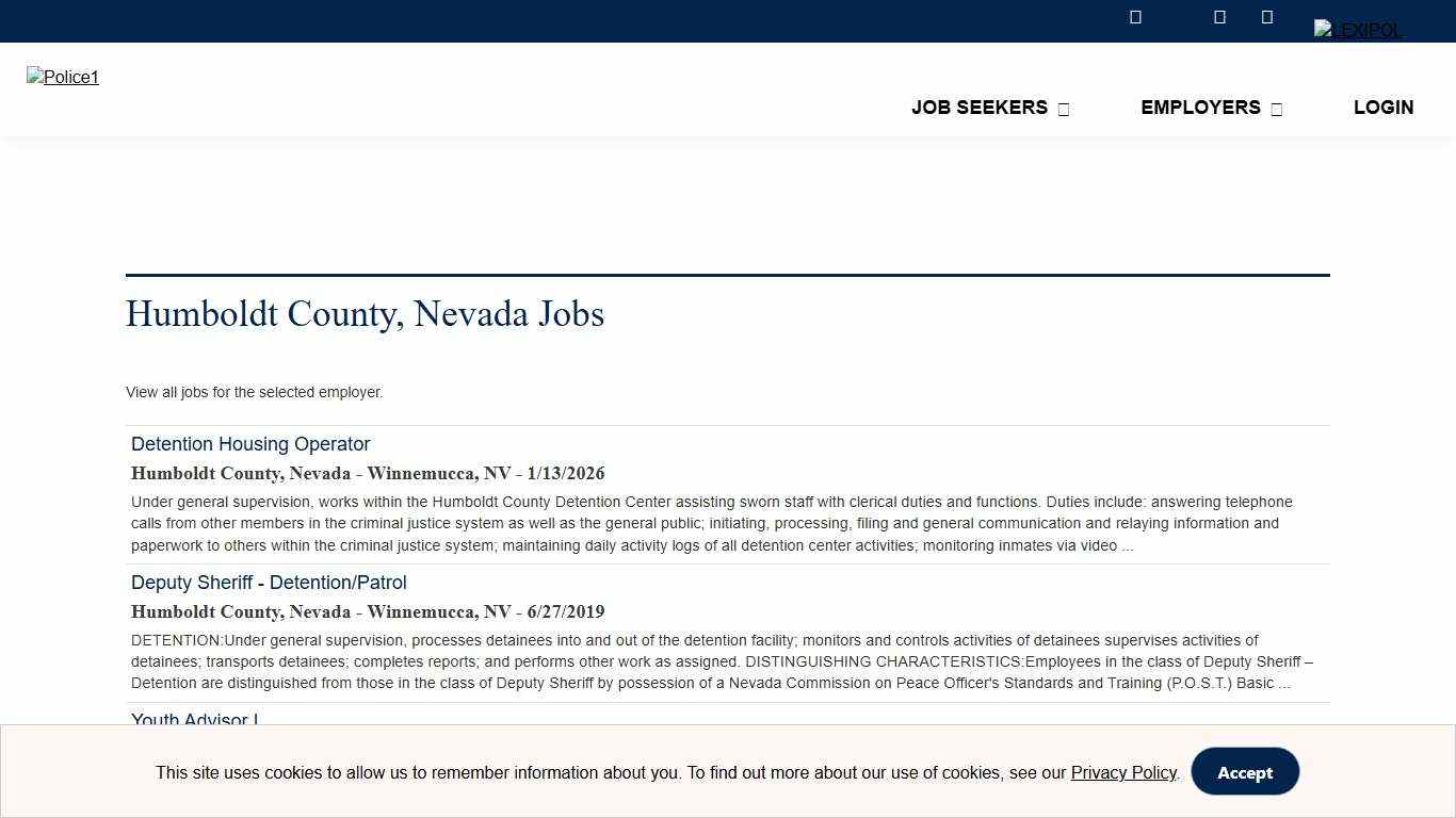 Humboldt County, Nevada Jobs Police1 and Corrections1